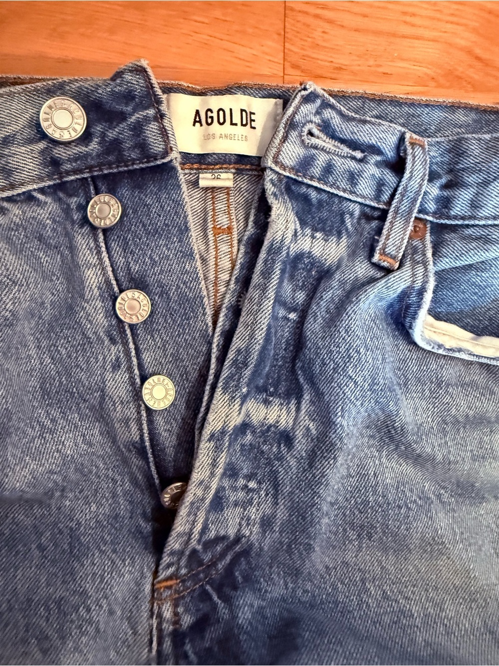 AGOLDE 90’s Crop High Rise Straight Jeans Medium Wash Raw Hem Button Fly Size 26